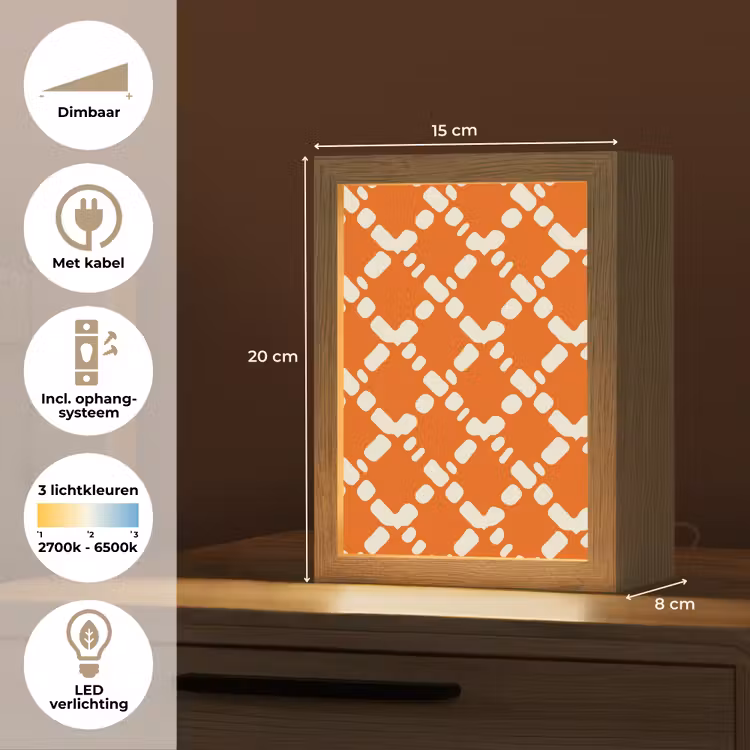 Oranje - Ruitpatroon - Wit Light Box met kabel (Tafellamp) klein 925 -USP_NL