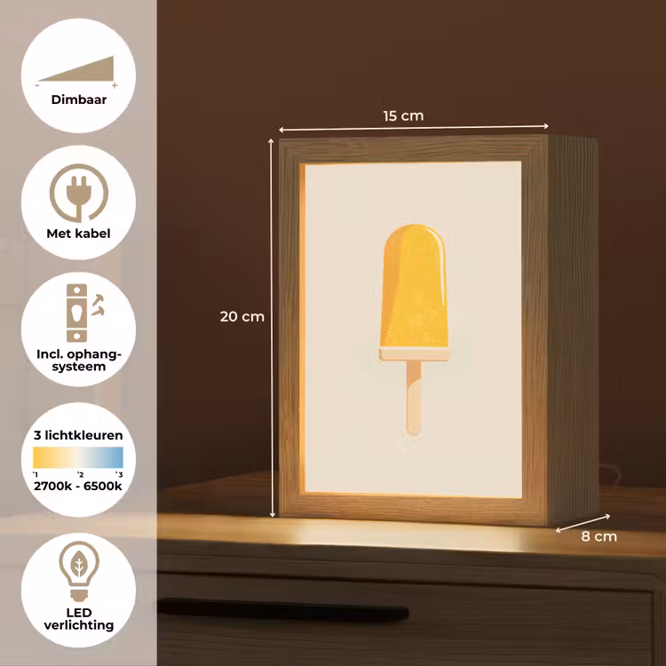 Oranje - Stokje - Waterijsje Light Box met kabel (Tafellamp) klein -USP_NL