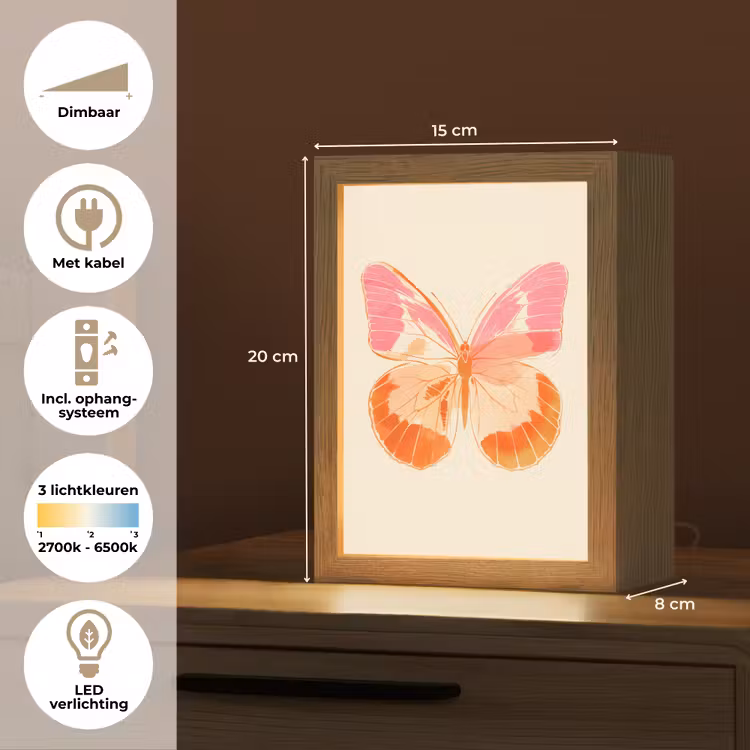 Oranje - Vlinder - Minimalistisch Light Box met kabel (Tafellamp) klein -USP_NL