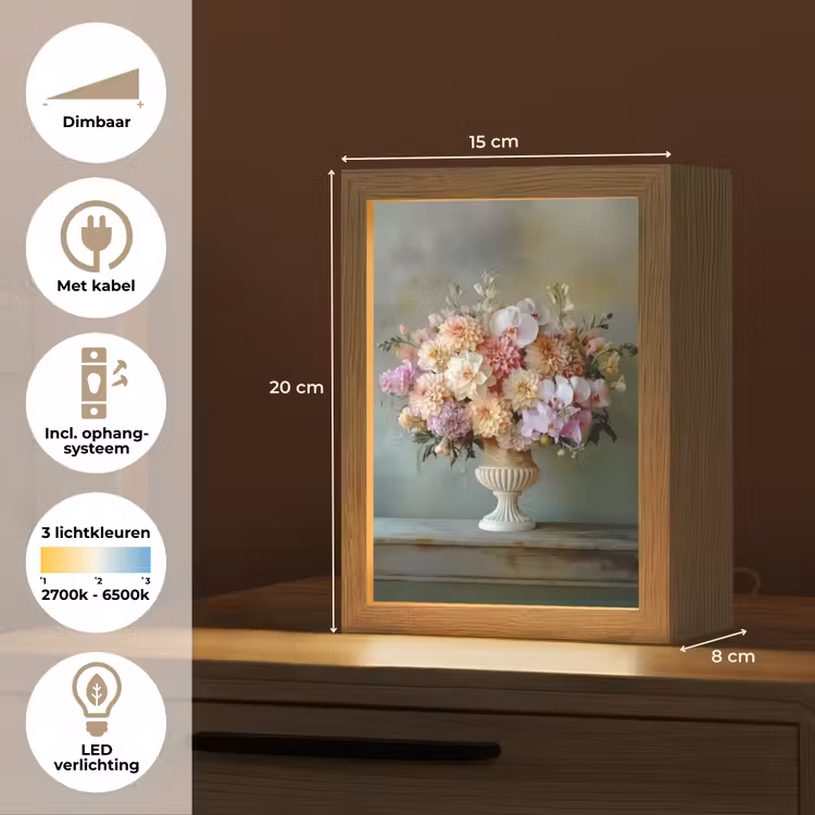Orchidee - Boeket - Vaas - Bloemen Light Box met kabel (Tafellamp) klein -USP_NL