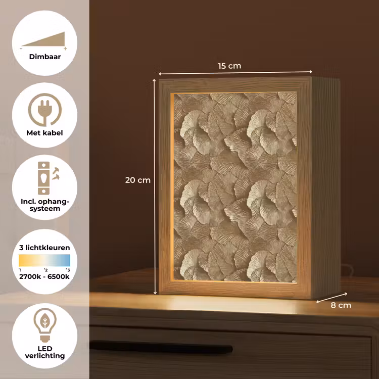 Organisch - Patroon - Bladeren - Goud Light Box met kabel (Tafellamp) klein 925 -USP_NL