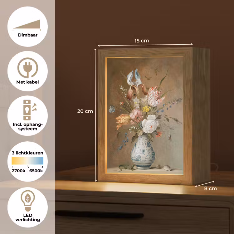 Oude meesters - Bloemen - Balthasar van der Ast Light Box met kabel (Tafellamp) klein -USP_NL