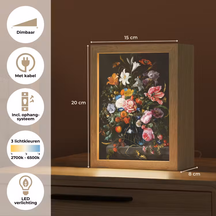 Oude meesters - Kunst - Vaas met bloemen - Jan Davidsz de Heem Light Box met kabel (Tafellamp) klein -USP_NL