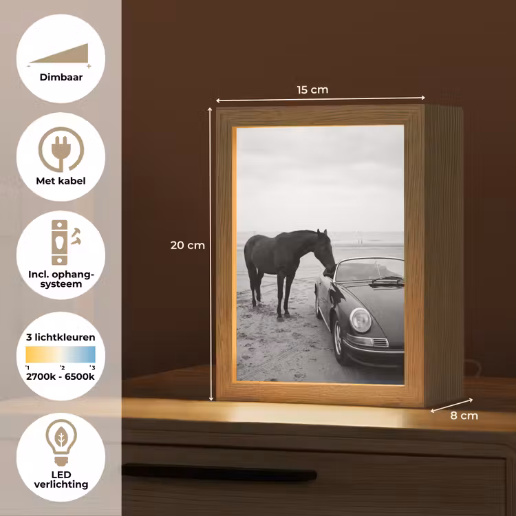Paard - Auto - Zwart - Wit Light Box met kabel (Tafellamp) klein -USP_NL