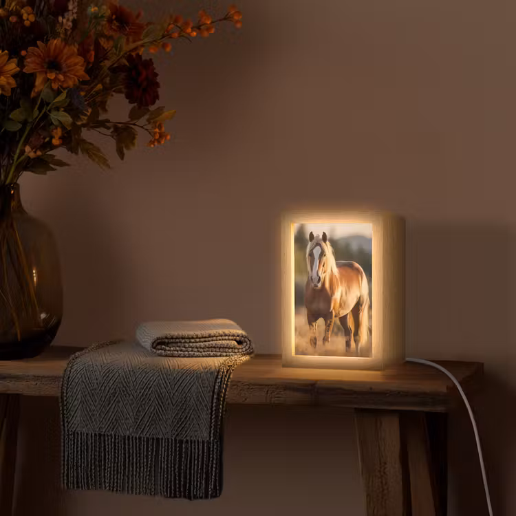 Paard - Bruin - Natuur - Weiland - Dier Light Box met kabel (Tafellamp) klein -sfeer4