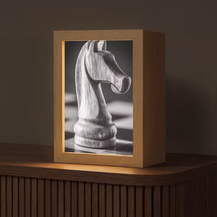 Paard - Hout - Schaalbord - Zwart Light Box met kabel (Tafellamp) klein -z3d_website