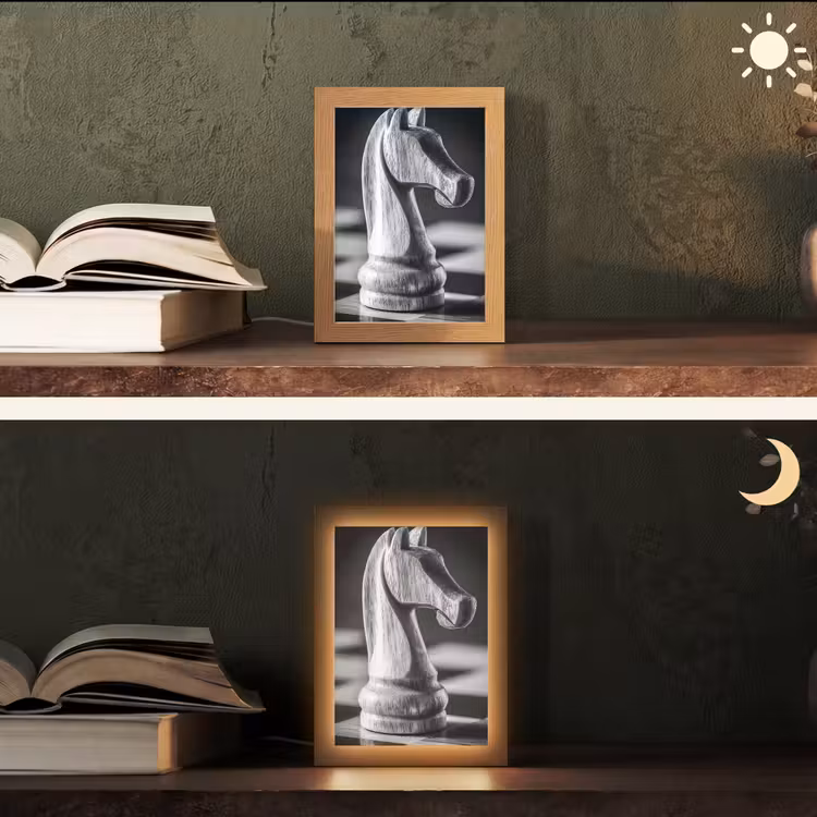 Paard - Hout - Schaalbord - Zwart Light Box met kabel (Tafellamp) klein -sfeer3