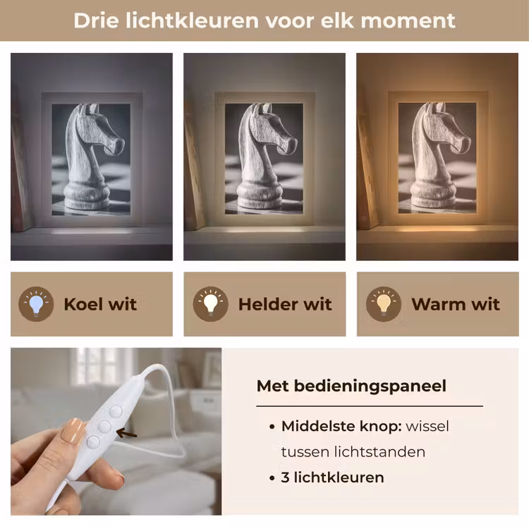 Paard - Hout - Schaalbord - Zwart Light Box met kabel (Tafellamp) klein -USP_lichtkleurNL