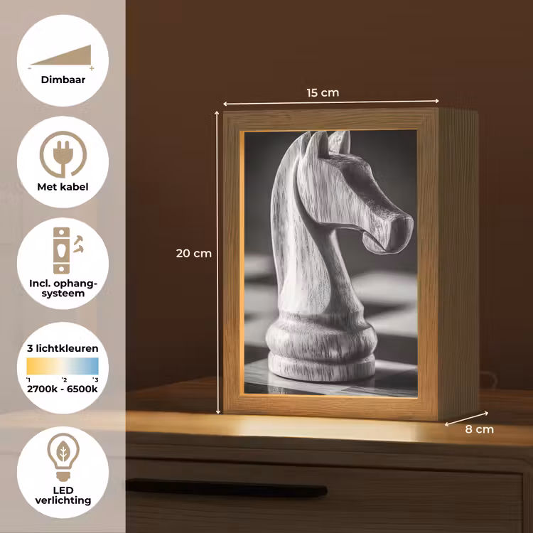 Paard - Hout - Schaalbord - Zwart Light Box met kabel (Tafellamp) klein -USP_NL