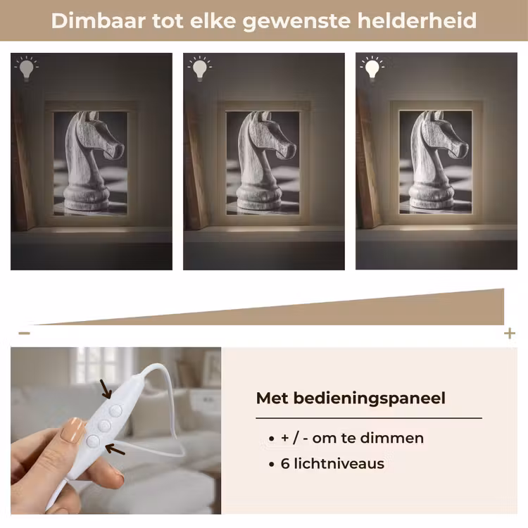 Paard - Hout - Schaalbord - Zwart Light Box met kabel (Tafellamp) klein -USP_dimbaarNL