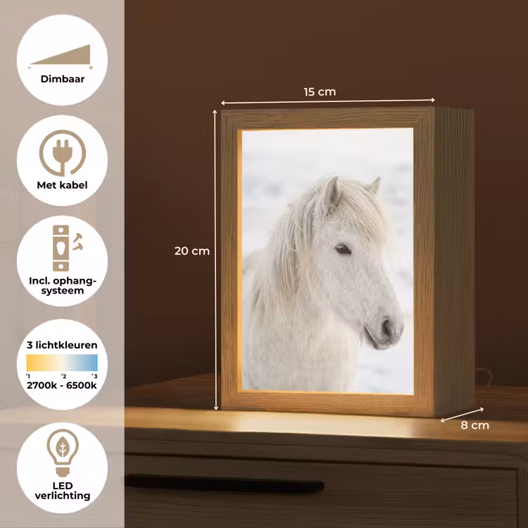 Paard - Kop - Winter - Dieren - Wit Light Box met kabel (Tafellamp) klein -USP_NL