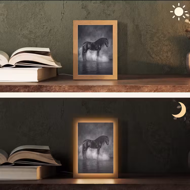 Paard - Magisch - Zwart Light Box met kabel (Tafellamp) klein -sfeer3