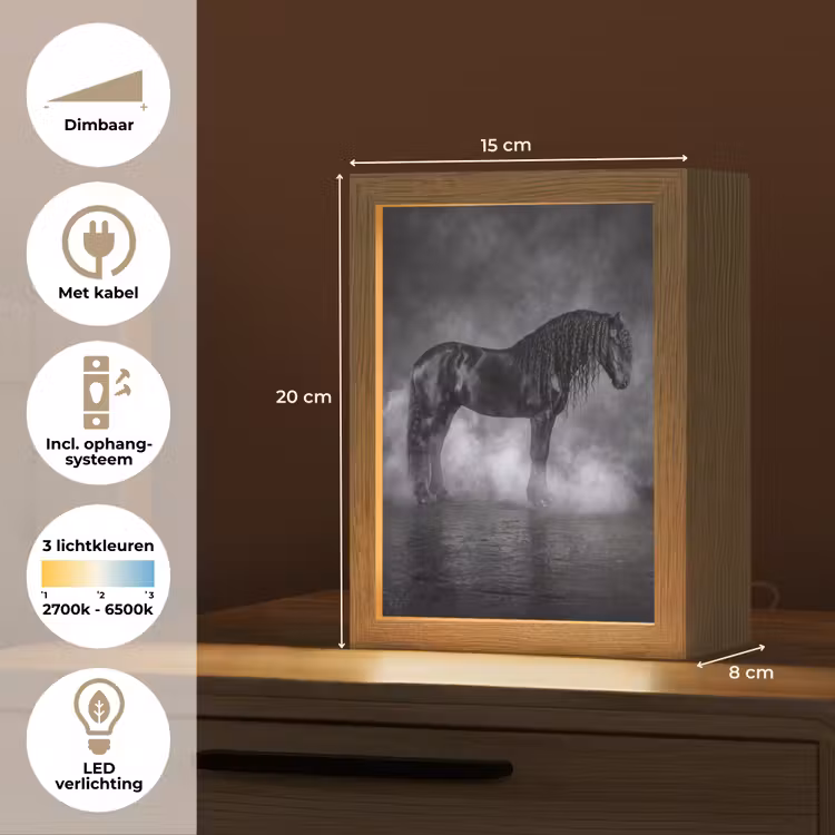 Paard - Magisch - Zwart Light Box met kabel (Tafellamp) klein -USP_NL