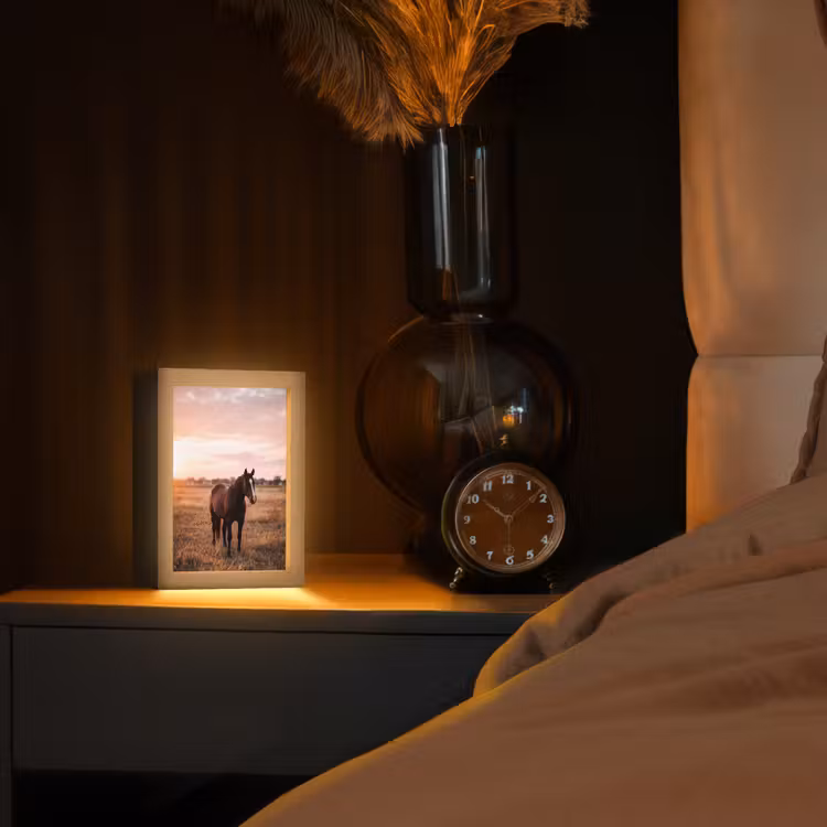 Paard - Zonsondergang - Bruin Light Box met kabel (Tafellamp) klein -sfeer1
