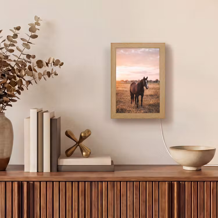 Paard - Zonsondergang - Bruin Light Box met kabel (Tafellamp) klein -sfeer2