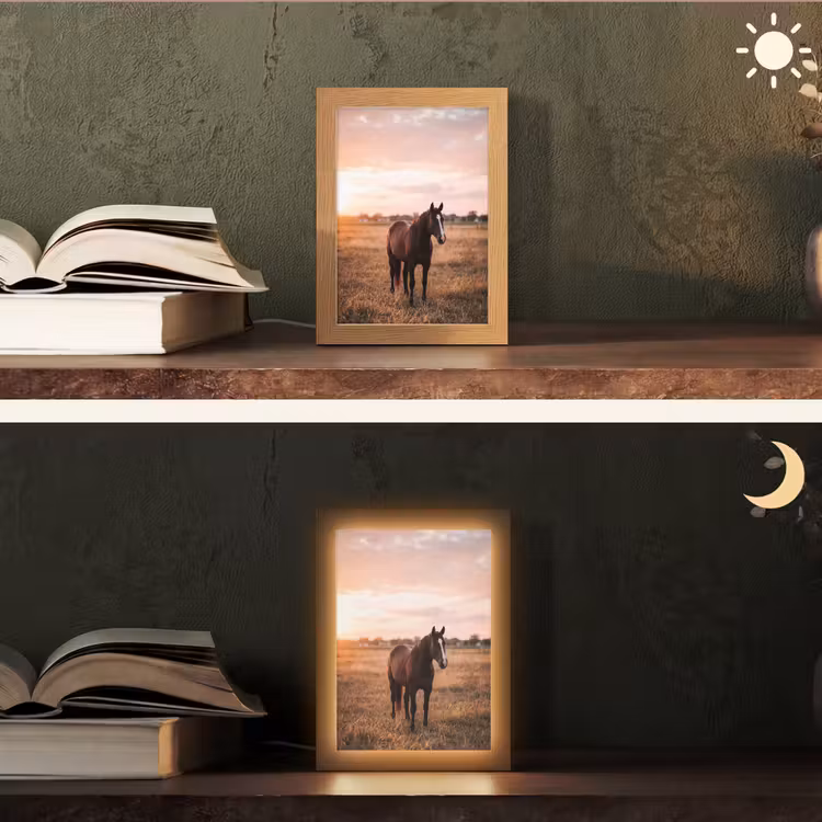 Paard - Zonsondergang - Bruin Light Box met kabel (Tafellamp) klein -sfeer3