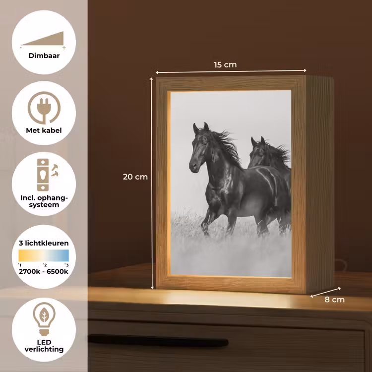 Paarden - Gras - Zwart - Wit Light Box met kabel (Tafellamp) klein -USP_NL