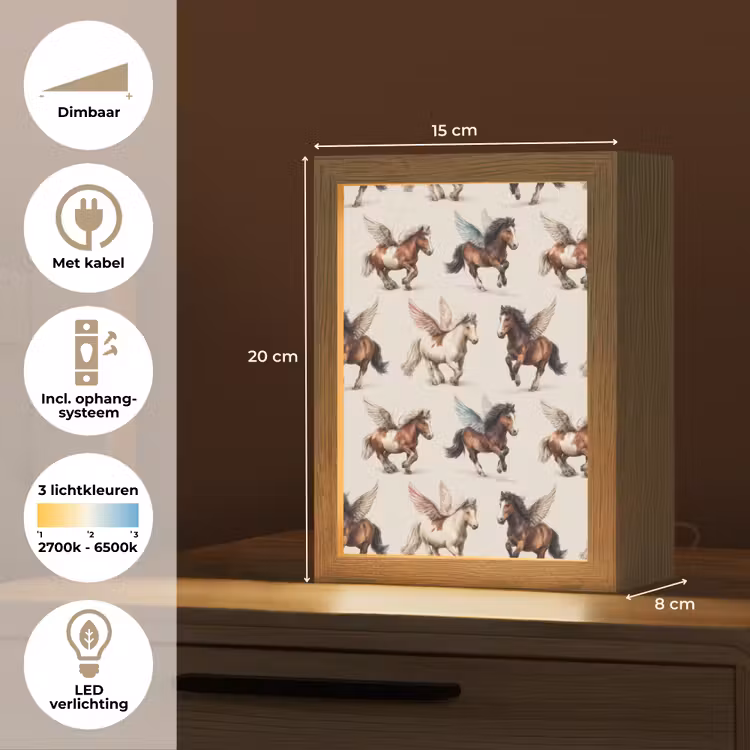 Paarden - Vleugels - Kleurrijk Light Box met kabel (Tafellamp) klein 925 -USP_NL