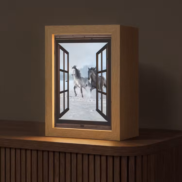 Paarden - Winter - Dieren - Natuur - Doorkijk Light Box met kabel (Tafellamp) klein -z3d_website