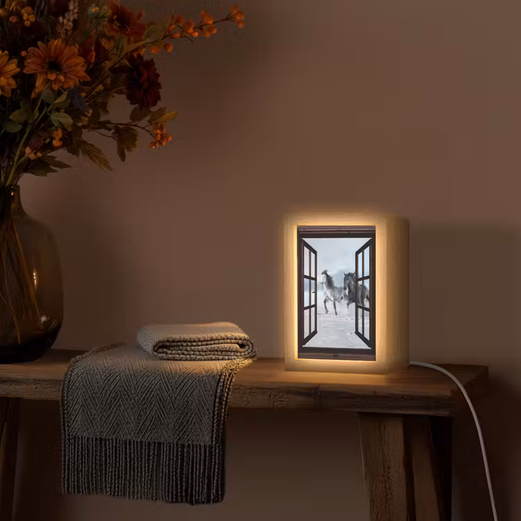 Paarden - Winter - Dieren - Natuur - Doorkijk Light Box met kabel (Tafellamp) klein -sfeer4