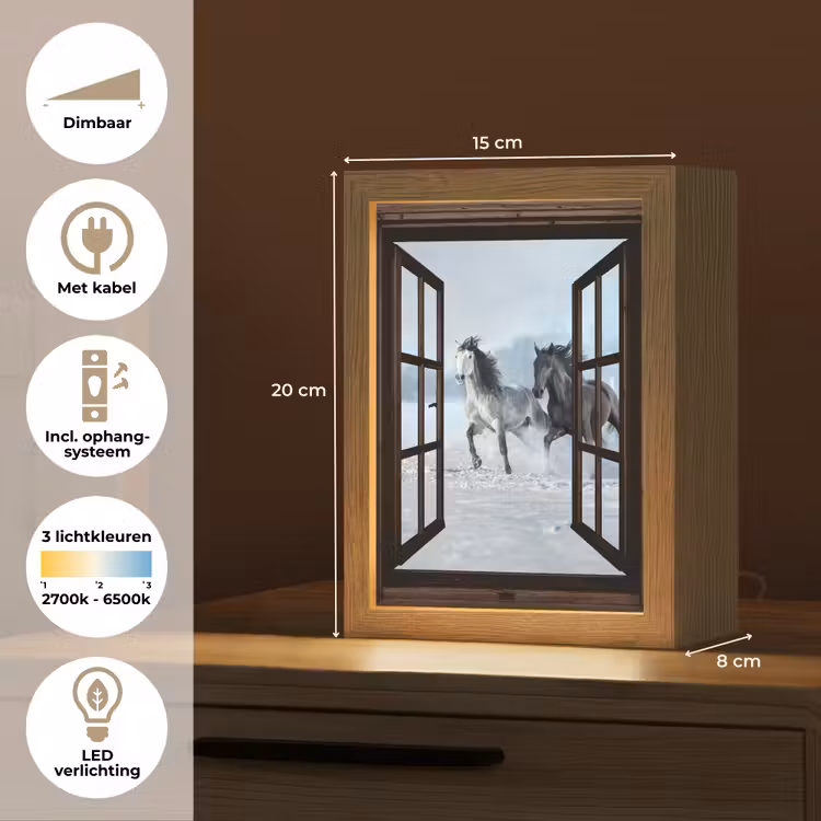 Paarden - Winter - Dieren - Natuur - Doorkijk Light Box met kabel (Tafellamp) klein -USP_NL