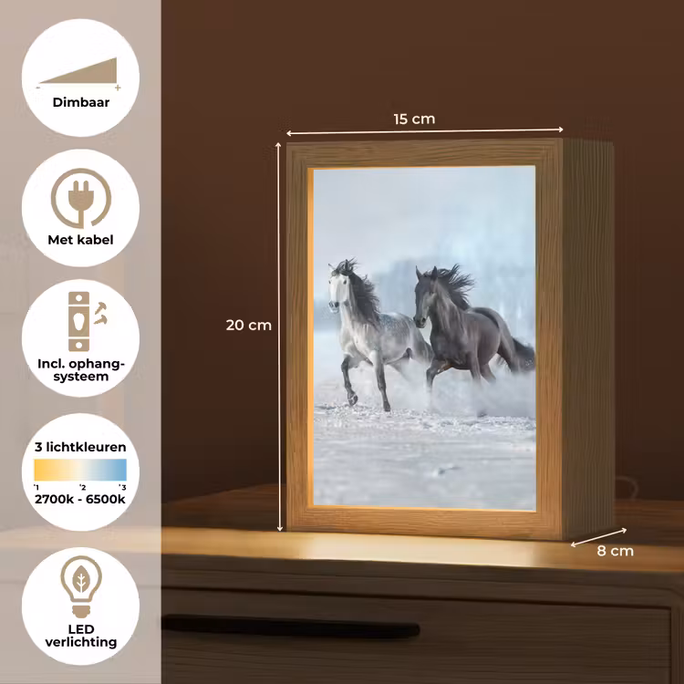 Paarden - Winter - Dieren - Natuur - Sneeuw Light Box met kabel (Tafellamp) klein -USP_NL