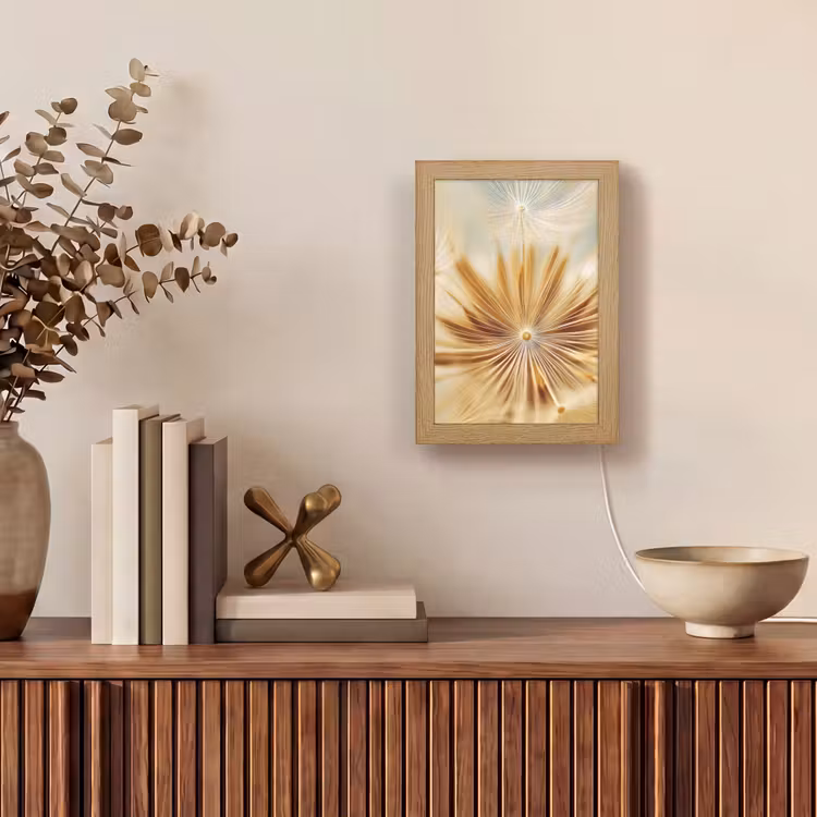Paardenbloem - Beige - Abstract - Modern - Natuur Light Box met kabel (Tafellamp) klein -sfeer2