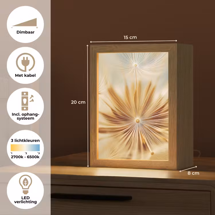 Paardenbloem - Beige - Abstract - Modern - Natuur Light Box met kabel (Tafellamp) klein -USP_NL