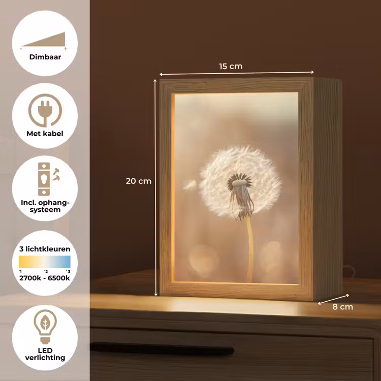 Paardenbloem - Beige - Natuur - Bloem Light Box met kabel (Tafellamp) klein -USP_NL