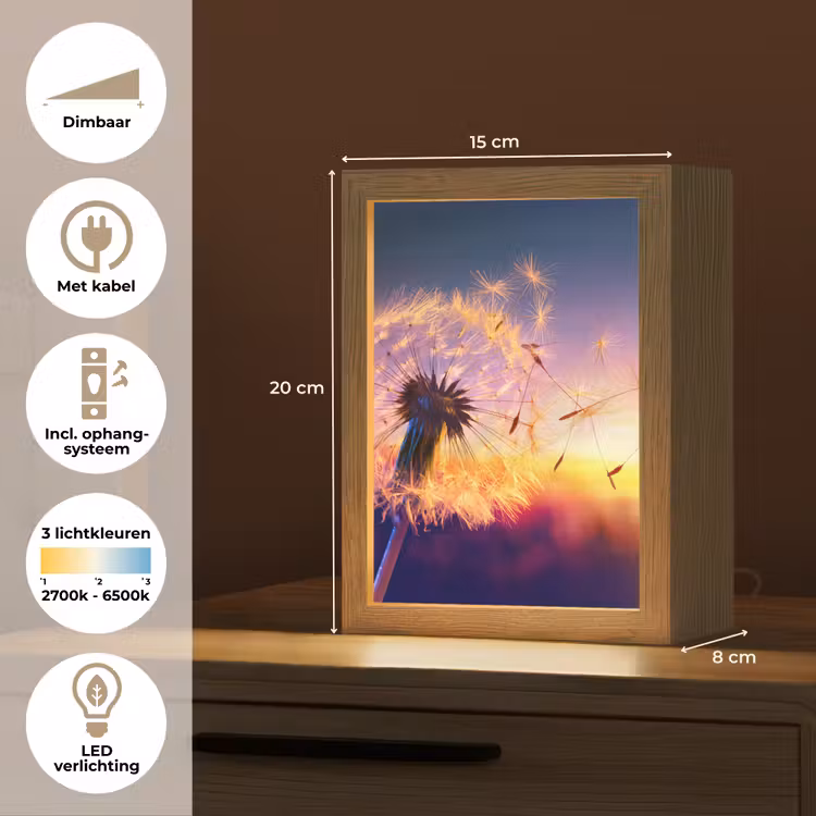 Paardenbloem - Bloemen - Zonsondergang - Horizon - Nacht Light Box met kabel (Tafellamp) klein -USP_NL