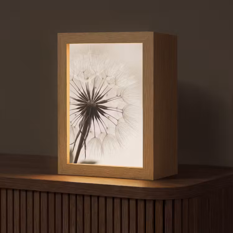 Paardenbloem - Minimalistisch - Wit Light Box met kabel (Tafellamp) klein -z3d_website