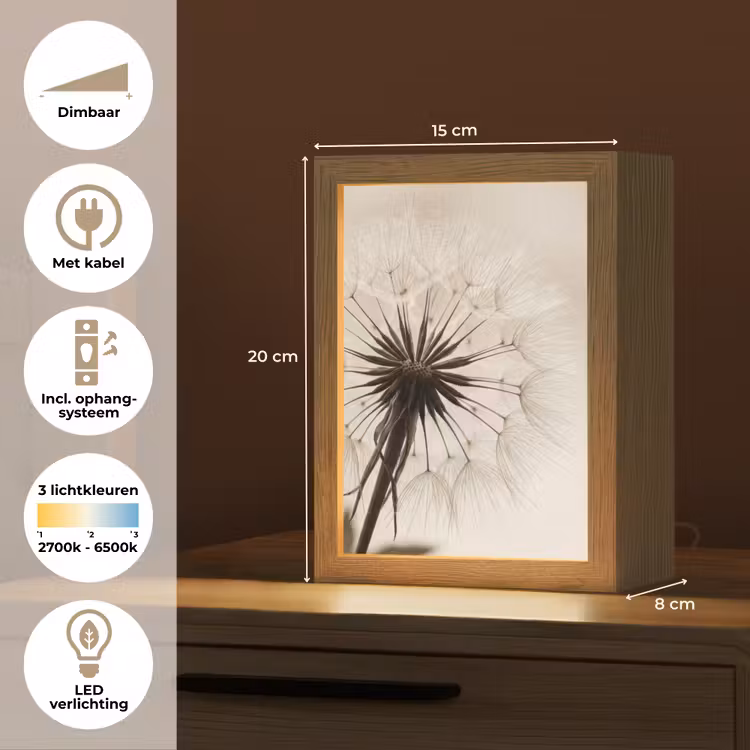 Paardenbloem - Minimalistisch - Wit Light Box met kabel (Tafellamp) klein -USP_NL