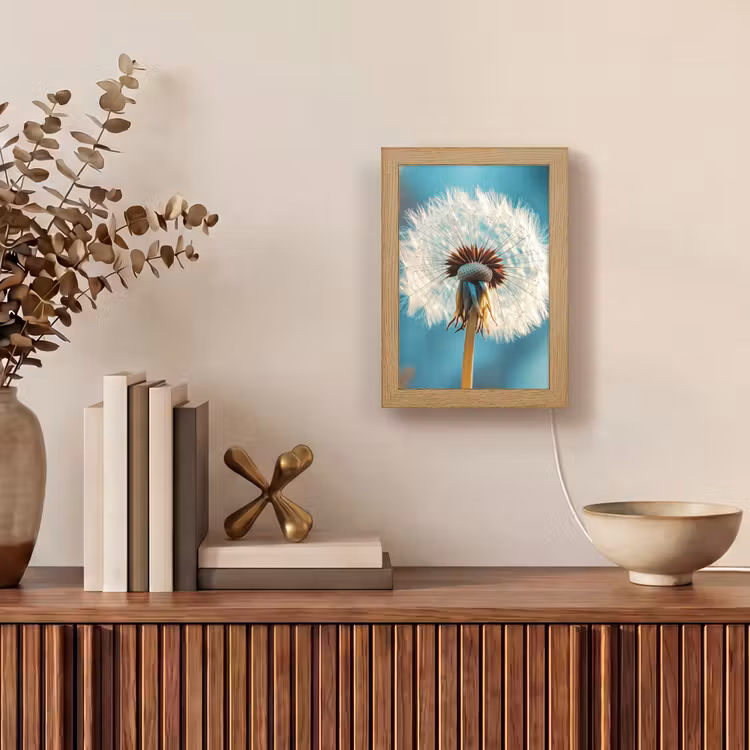 Paardenbloem - Natuur - Bloemen - Blauw Light Box met kabel (Tafellamp) klein -sfeer2