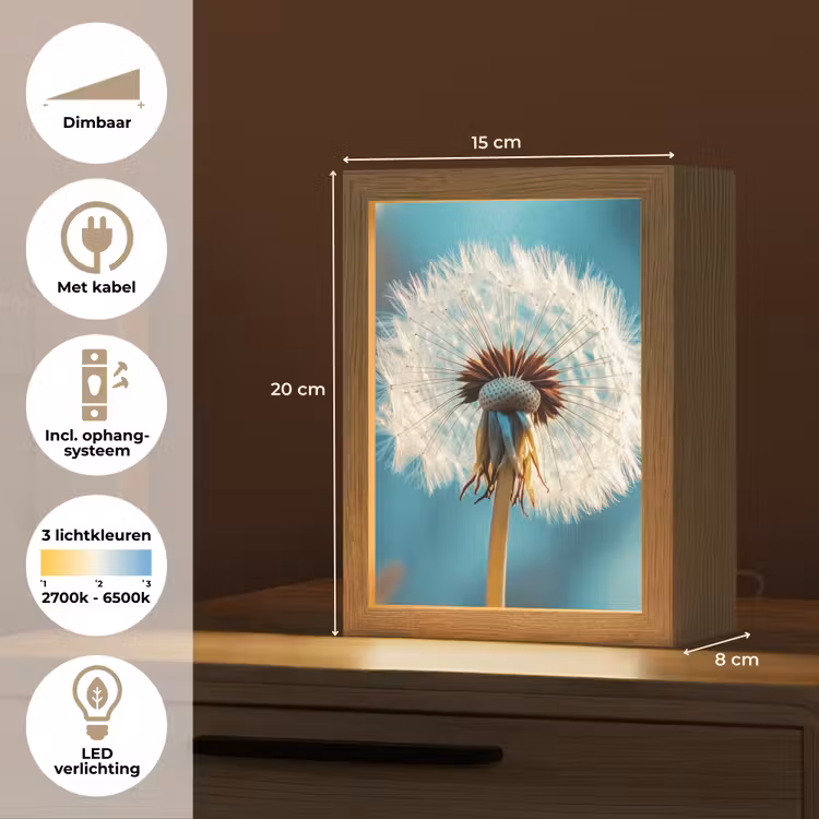 Paardenbloem - Natuur - Bloemen - Blauw Light Box met kabel (Tafellamp) klein -USP_NL
