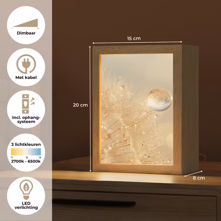 Paardenbloem - Water - Natuur - Planten - Modern Light Box met kabel (Tafellamp) klein -USP_NL