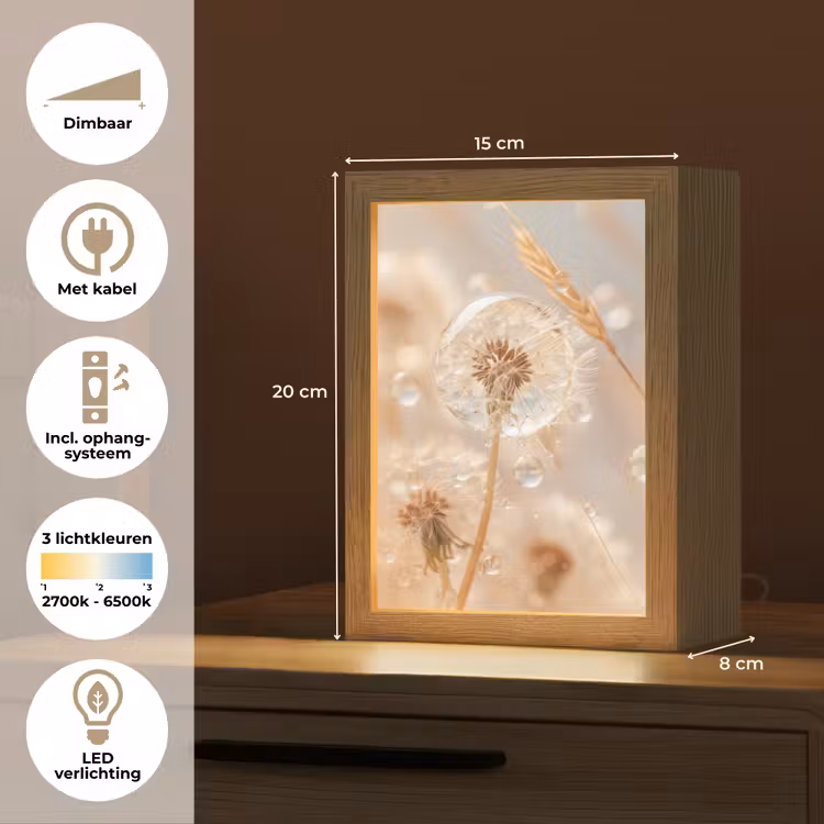 Paardenbloem - Water - Natuur - Stilleven - Modern Light Box met kabel (Tafellamp) klein -USP_NL