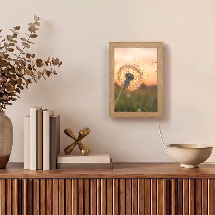Paardenbloem - Zonsondergang - Veld Light Box met kabel (Tafellamp) klein -sfeer2