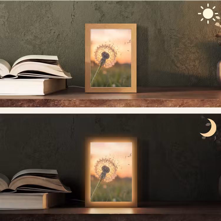 Paardenbloem - Zonsondergang - Veld Light Box met kabel (Tafellamp) klein -sfeer3