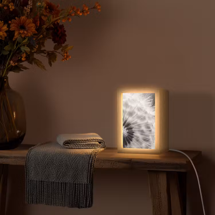 Paardenbloem - Zwart - Wit Light Box met kabel (Tafellamp) klein -sfeer4