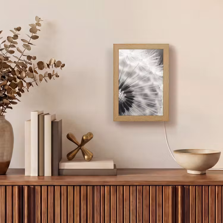 Paardenbloem - Zwart - Wit Light Box met kabel (Tafellamp) klein -sfeer2
