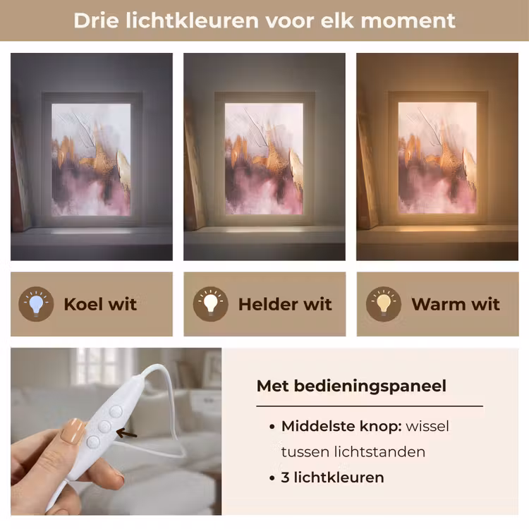 Paars - Abstract - Verf - Goud Light Box met kabel (Tafellamp) klein -USP_lichtkleurNL