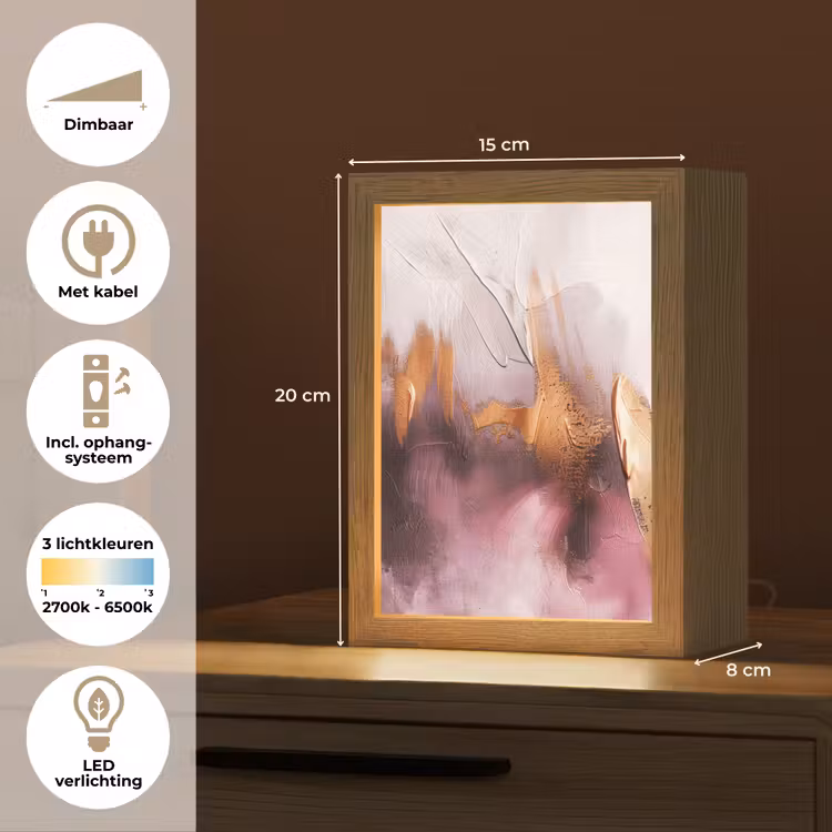 Paars - Abstract - Verf - Goud Light Box met kabel (Tafellamp) klein -USP_NL