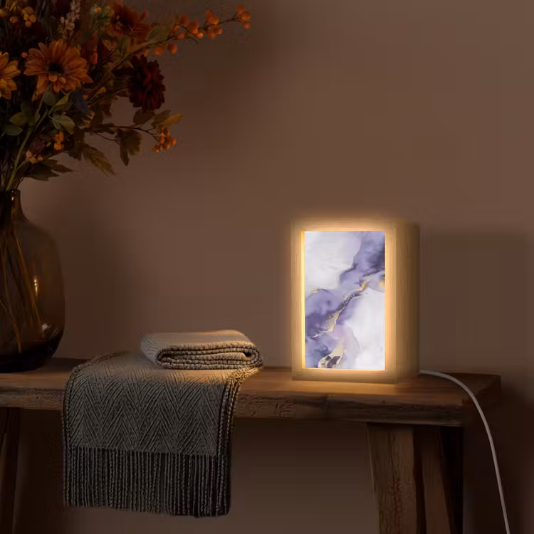Paars - Modern - Marmer - Abstract Light Box met kabel (Tafellamp) klein -sfeer4