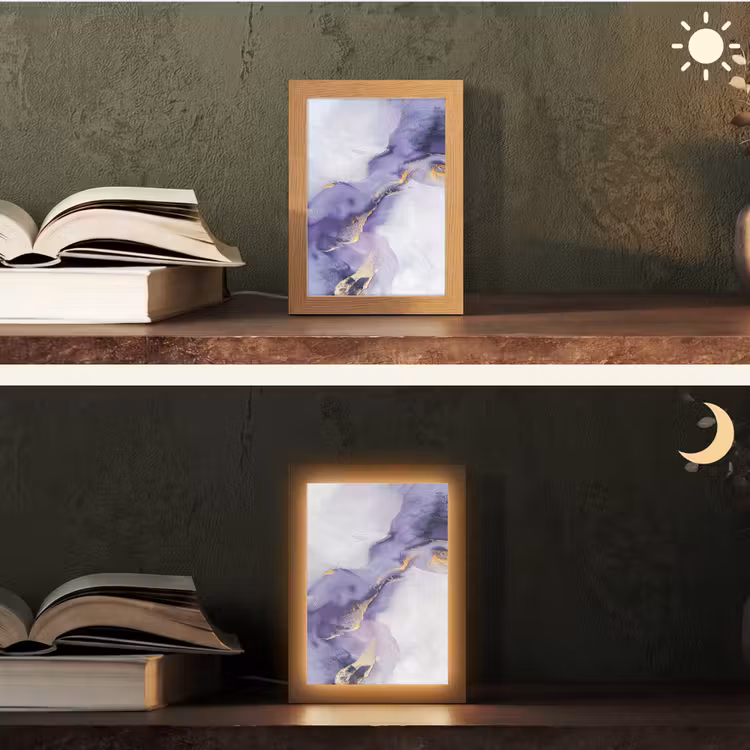 Paars - Modern - Marmer - Abstract Light Box met kabel (Tafellamp) klein -sfeer3