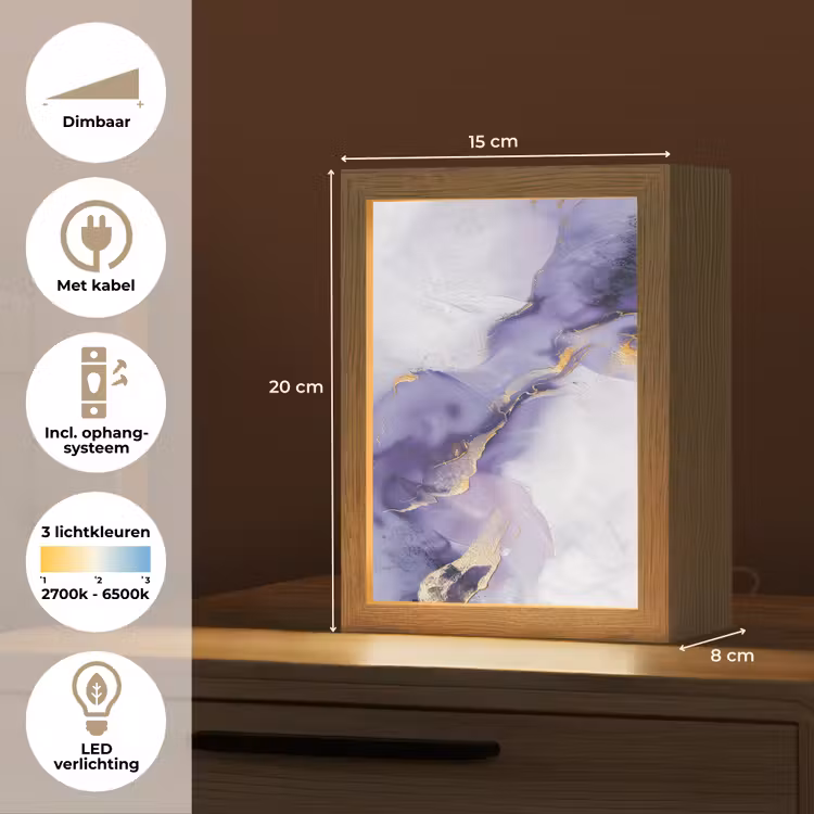 Paars - Modern - Marmer - Abstract Light Box met kabel (Tafellamp) klein -USP_NL