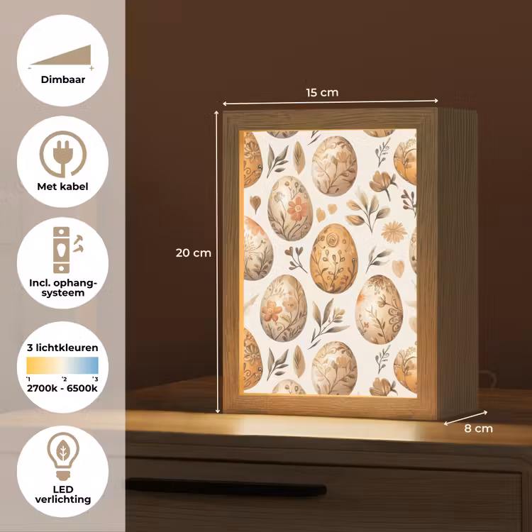 Paaseieren - Bruin - Bloemen Light Box met kabel (Tafellamp) klein -USP_NL
