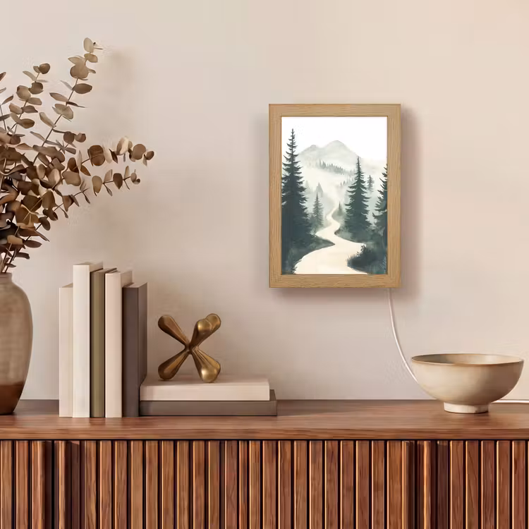 Pad - Bomen - Bos - Illustratie Light Box met kabel (Tafellamp) klein -sfeer2