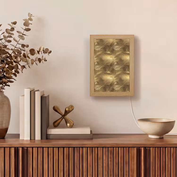 Palm - Waaier - Goud Light Box met kabel (Tafellamp) klein 925 -sfeer2