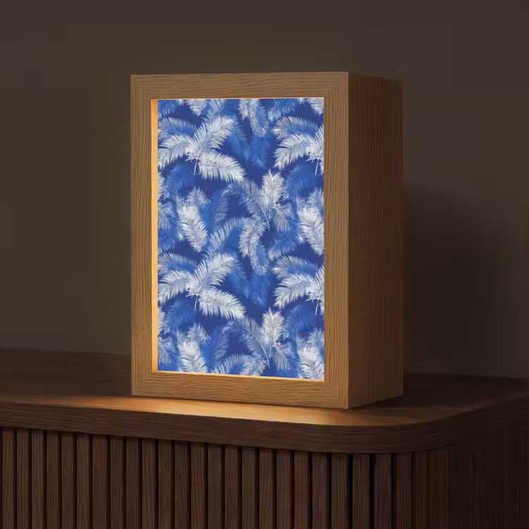 Palmblad - Patroon - Blauw Light Box met kabel (Tafellamp) klein 925 -z3d_website