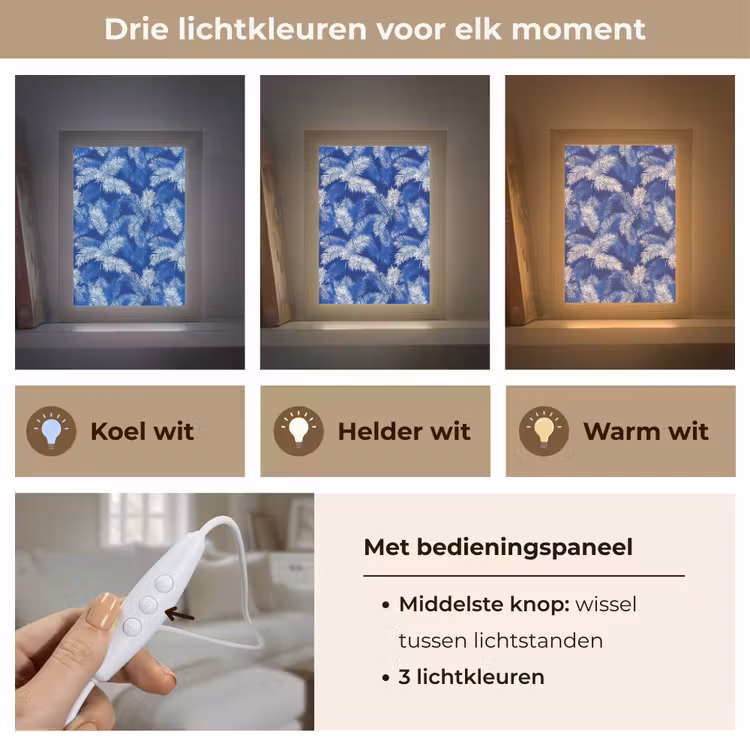 Palmblad - Patroon - Blauw Light Box met kabel (Tafellamp) klein 925 -USP_lichtkleurNL